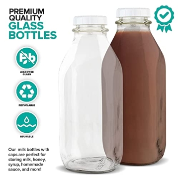 Stock Your Home 32-Oz Glass Milk Bottles with Lids