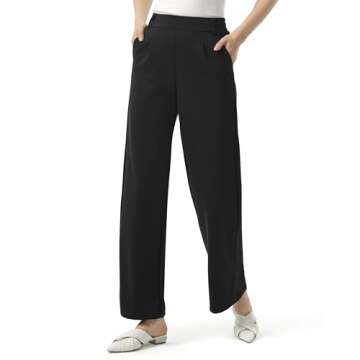 AFITNE Womens Wide Leg Work Pants High Waisted Pull On Dress Pants with Pockets Elastic Waistband Of...