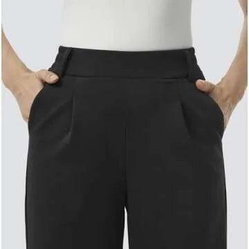 AFITNE Womens Wide Leg Work Pants High Waisted Pull On Dress Pants with Pockets Elastic Waistband Office Business Casual Loose Fit Trousers Slacks 29" Black XL