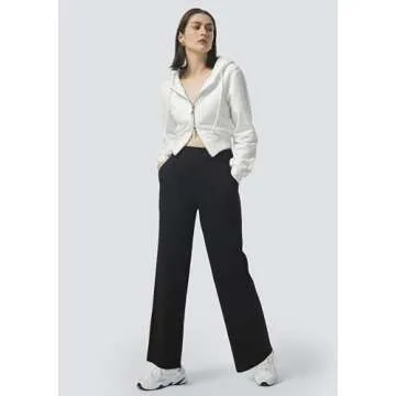 AFITNE Womens Wide Leg Work Pants High Waisted Pull On Dress Pants with Pockets Elastic Waistband Office Business Casual Loose Fit Trousers Slacks 29" Black XL