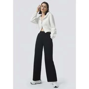 AFITNE Womens Wide Leg Work Pants High Waisted Pull On Dress Pants with Pockets Elastic Waistband Office Business Casual Loose Fit Trousers Slacks 29" Black XL