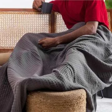 GOTS Certified 100% Organic Cotton Salt Earth Blanket, Waffle Blankets & Throws For Bed, Throw Blanket For Couch,Modern And Cozy Blanket,All Seasons Waffle Blanket, Soft Blanket