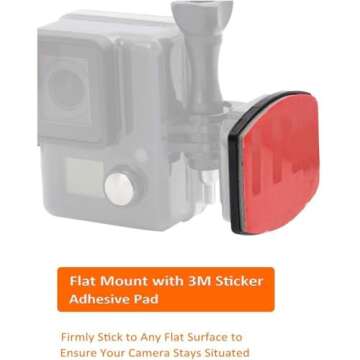 Woleyi Action Camera Accessories - Secure Adhesive Curved & Flat Mounts with Buckle