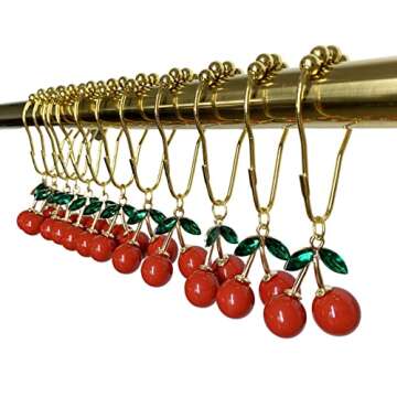 Kinwot Cherry Shower Curtain Hooks Rings for Bathroom Shower Curtain & Liners, Rust Proof Stainless ...