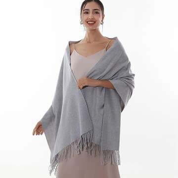 RIIQIICHY Winter Scarf for Women Grey Pashmina Shawls Wraps for Evening Dresses Large Warm Soft Scar...