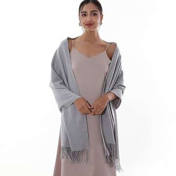 RIIQIICHY Winter Scarf for Women Grey Pashmina Shawls Wraps for Evening Dresses Large Warm Soft Scarves