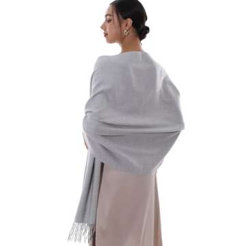 RIIQIICHY Winter Scarf for Women Grey Pashmina Shawls Wraps for Evening Dresses Large Warm Soft Scarves