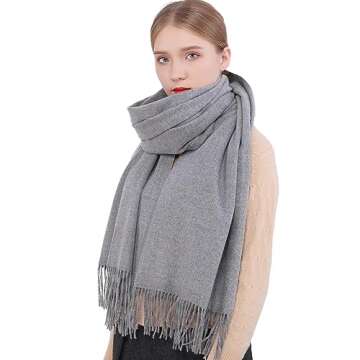 RIIQIICHY Winter Scarf for Women Grey Pashmina Shawls Wraps for Evening Dresses Large Warm Soft Scarves