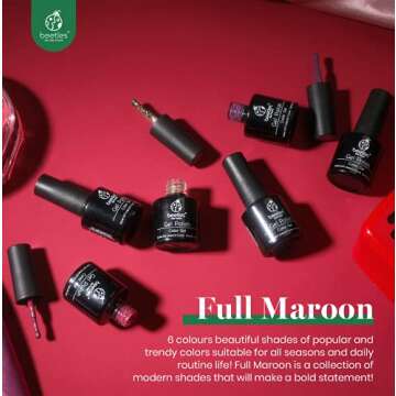 Beetles Gel Nail Polish Set - 6 Colors Spring Nude Red Purple Gold Glitter Gel Polish Kit Full Maroon Nail Gel Polish Set, Soak Off UV LED Nail Beetles Valentine's Day Gifts For Women