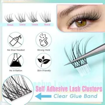Natural Self Adhesive Eyelashes Clusters Kit Self Adhesive Lashes Clusters Reusable Wispy Cluster eyelashes Extension No Glue Needed CD Curl Individual Lashes Kit With Tweezers 10-16MM by Zegaine