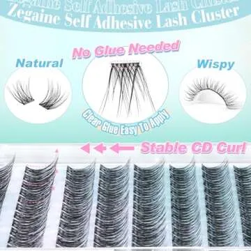Natural Self Adhesive Eyelashes Clusters Kit Self Adhesive Lashes Clusters Reusable Wispy Cluster eyelashes Extension No Glue Needed CD Curl Individual Lashes Kit With Tweezers 10-16MM by Zegaine