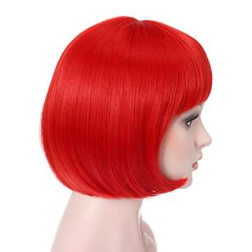 Onedor 10" Short Straight Hair Flapper Cosplay Costume Bob Wig (Red)