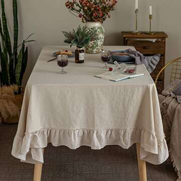 Glory Season Retro Farmhouse Ruffle Tablecloth Cotton Flounces Trim Washable Table Cover Tablecloths...