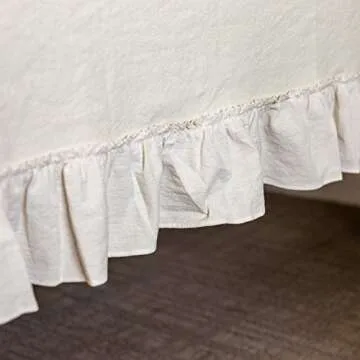 Glory Season Retro Farmhouse Ruffle Tablecloth Cotton Flounces Trim Washable Table Cover Tablecloths for Rectangle Table Baby Shower Kitchen Party Wedding Decor,White, 60''x102''