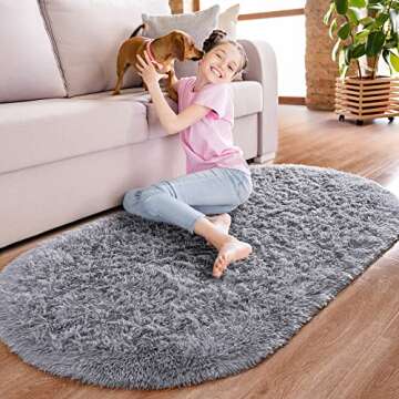 Noahas Ultra Soft Fluffy Bedroom Rugs,Shaggy Grey Area Rugs for Bedroom,Oval Throw Rugs, Kids Room S...