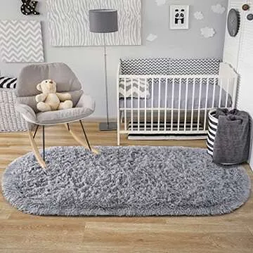 Noahas Ultra Soft Fluffy Bedroom Rugs,Shaggy Grey Area Rugs for Bedroom,Oval Throw Rugs, Kids Room Small Carpet,Living Room Runner Rug Non Slip Modern Home Decor 2.6' X 5.3'