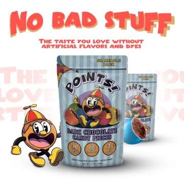 Points! Dark Chocolate Candy - Unsweetened Vegan Sugar Free Candy for Diabetics, Healthy Snacks for ...