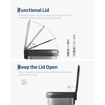 Garvee Stainless Steel Trash Can - 13 Gallon, Stylish & Durable