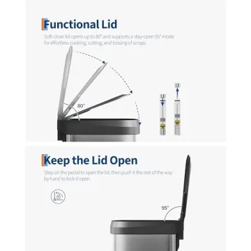 Garvee Stainless Steel Trash Can - 13 Gallon, Stylish & Durable