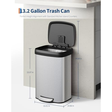 Garvee Stainless Steel Trash Can - 13 Gallon, Stylish & Durable