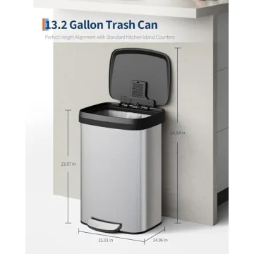 Garvee Stainless Steel Trash Can - 13 Gallon, Stylish & Durable