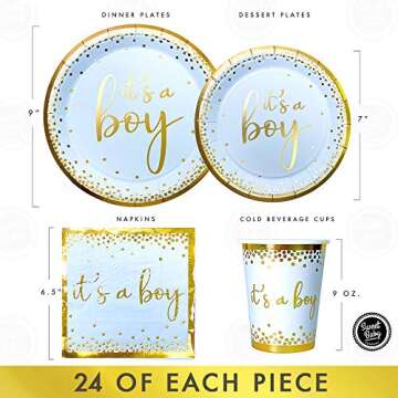 Sweet Baby Co. Oh Baby Boy Shower Plates and Napkins Boy Decorations for 24 with Its a Boy Paper Pla...
