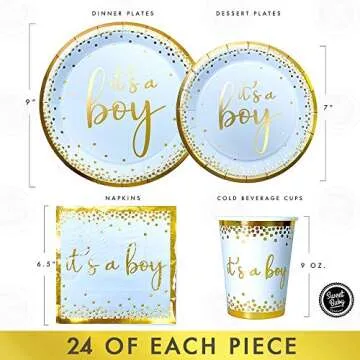 Sweet Baby Co. Oh Baby Boy Shower Plates and Napkins Boy Decorations for 24 with Its a Boy Paper Pla...