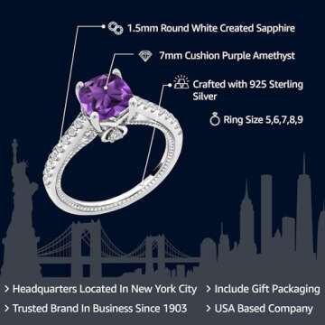 Gem Stone King 925 Sterling Silver Cushion 7MM Gemstone Birthstone and White Created Sapphire Engage...