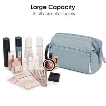 Narwey Large Makeup Bag Women Wide-open Make up Bag Travel Cosmetic Bag Organizer Toiletry Bag for Cosmetics Toiletries Accessories (Greyish Blue)