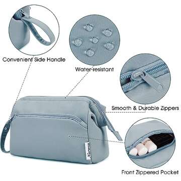 Narwey Large Makeup Bag Women Wide-open Make up Bag Travel Cosmetic Bag Organizer Toiletry Bag for Cosmetics Toiletries Accessories (Greyish Blue)