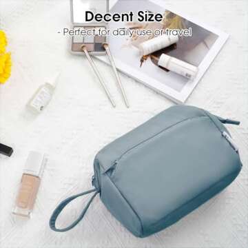 Narwey Large Makeup Bag Women Wide-open Make up Bag Travel Cosmetic Bag Organizer Toiletry Bag for Cosmetics Toiletries Accessories (Greyish Blue)