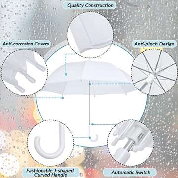 Fabbay 6 Pcs Umbrella Wedding Style Stick Umbrellas Large Windproof Bubble Rain Umbrellas with J Hook Handle for Bride Groom Gift(White)