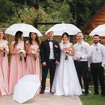 Fabbay 6 Pcs Umbrella Wedding Style Stick Umbrellas Large Windproof Bubble Rain Umbrellas with J Hook Handle for Bride Groom Gift(White)
