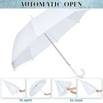 Fabbay 6 Pcs Umbrella Wedding Style Stick Umbrellas Large Windproof Bubble Rain Umbrellas with J Hook Handle for Bride Groom Gift(White)