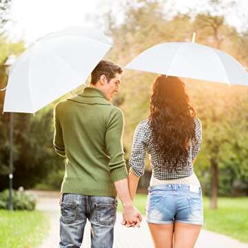 Fabbay 6 Pcs Umbrella Wedding Style Stick Umbrellas Large Windproof Bubble Rain Umbrellas with J Hook Handle for Bride Groom Gift(White)