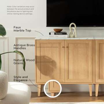 EYYTHUNG Storage Cabinet Set of 2, Sideboard Buffet Cabinet Modern Accent Cabinet with Faux Marble Top & Adjustable Shelves, Credenza, Console Table Entryway Cabinet for Living Room, Oak