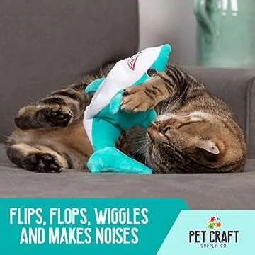 Pet Craft Supply Wiggle Pickle and Shimmy Shark Flipper Flopper Interactive Electric Realistic Flopping Wiggling Moving Fish Potent Catnip and Silvervine Cat Toy, Multi (8726), All Breed Sizes