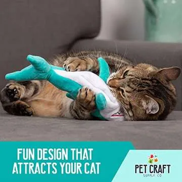 Pet Craft Supply Wiggle Pickle and Shimmy Shark Flipper Flopper Interactive Electric Realistic Flopping Wiggling Moving Fish Potent Catnip and Silvervine Cat Toy, Multi (8726), All Breed Sizes