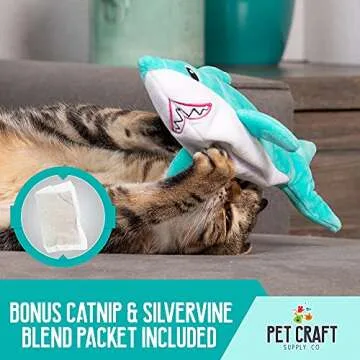 Pet Craft Supply Wiggle Pickle and Shimmy Shark Flipper Flopper Interactive Electric Realistic Flopping Wiggling Moving Fish Potent Catnip and Silvervine Cat Toy, Multi (8726), All Breed Sizes