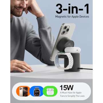 iWALK 3 in 1 Wireless Charging Stand with Auto Rotation, Charging Station with Magnet for Apple Devi...