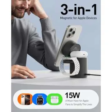 iWALK 3 in 1 Wireless Charging Stand with Auto Rotation, Charging Station with Magnet for Apple Devi...