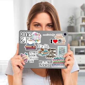 Joyppy 50 PCS Book Stickers for Kindle, Bookish Kindle Reading Stickers for Books, Water Bottles, Laptops, Book Lover Stickers Accessories Gifts for Kids Teens Adults (Style B)