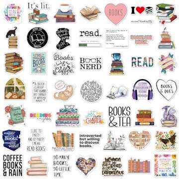 Joyppy 50 PCS Book Stickers for Kindle, Bookish Kindle Reading Stickers for Books, Water Bottles, Laptops, Book Lover Stickers Accessories Gifts for Kids Teens Adults (Style B)
