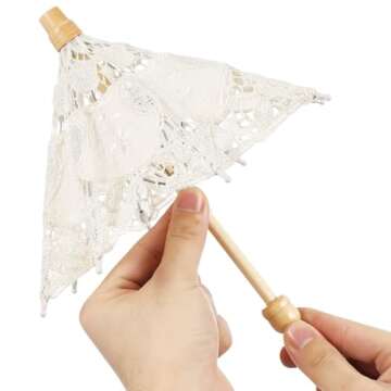 Mini Lace Parasol Umbrella - Tiny White Vintage Wedding Bridal Umbrella for Photo Props Wedding Tabl...