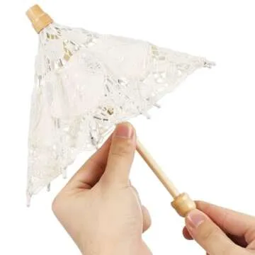 Mini Lace Parasol Umbrella - Tiny White Vintage Wedding Bridal Umbrella for Photo Props Wedding Tabl...