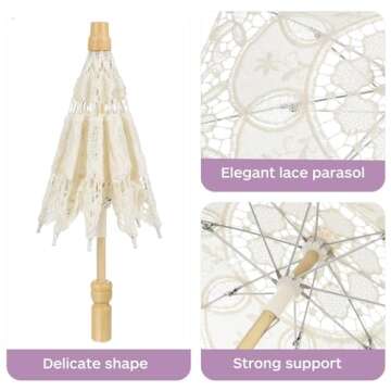 Mini Lace Parasol Umbrella - Tiny White Vintage Wedding Bridal Umbrella for Photo Props Wedding Table Decoration Wedding Guest Small Parasol, 15x26cm