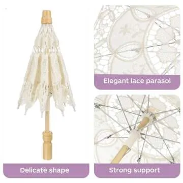 Mini Lace Parasol Umbrella - Tiny White Vintage Wedding Bridal Umbrella for Photo Props Wedding Table Decoration Wedding Guest Small Parasol, 15x26cm