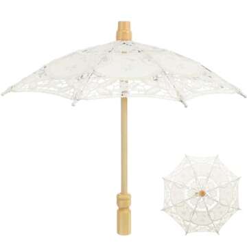 Mini Lace Parasol Umbrella - Tiny White Vintage Wedding Bridal Umbrella for Photo Props Wedding Table Decoration Wedding Guest Small Parasol, 15x26cm
