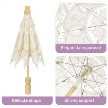 Mini Lace Parasol Umbrella - Tiny White Vintage Wedding Bridal Umbrella for Photo Props Wedding Table Decoration Wedding Guest Small Parasol, 15x26cm