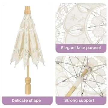 Mini Lace Parasol Umbrella - Tiny White Vintage Wedding Bridal Umbrella for Photo Props Wedding Table Decoration Wedding Guest Small Parasol, 15x26cm